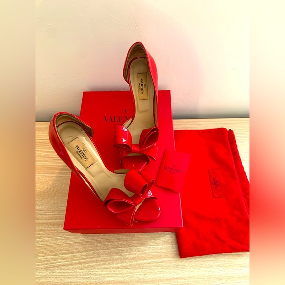 VALENTINO Garavani Red Bow Peep Toe Heels Size 36/6 - Picture 6 of 10